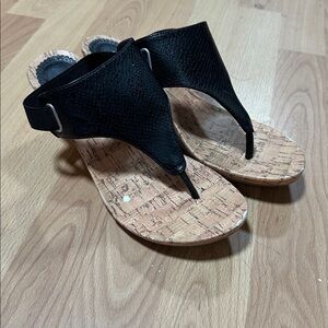 Croft & Barrow Black Leather Sandals with Cork Sole